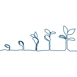Continuous line drawing of plant growth stages—from seedling to small plant—symbolizing progress in school fundraising at Give With Click.