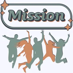 A group of people leap into the air beneath the word Mission